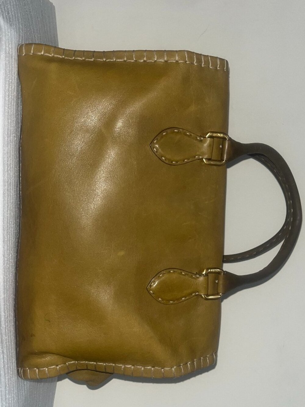 RARE vintage Fendi Firenze Frame Selleria Leather Tote green